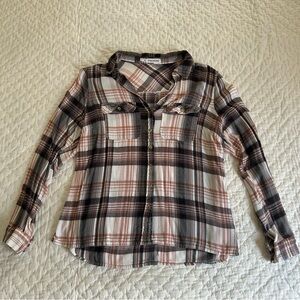 Maurices pink gray plaid button up shirt 0X